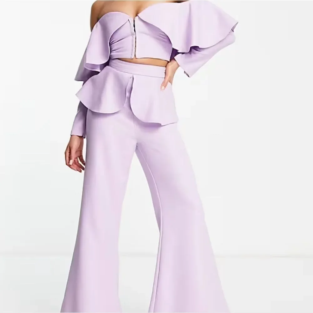 NWT ASOS LUXE Wide Flare Leg Tailored Pants Frill Overlay Lilac Purple 4